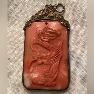 Antique Unique Asian Pink Coral Dragon Pendant